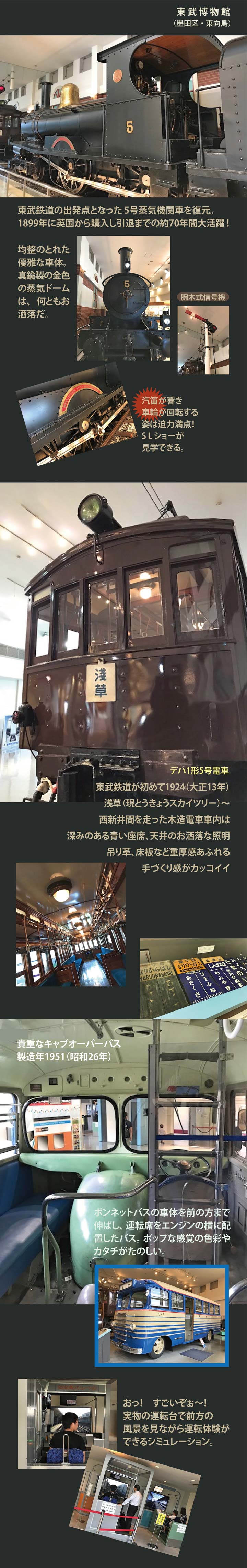 東武博物館に展示されている蒸気機関車など
